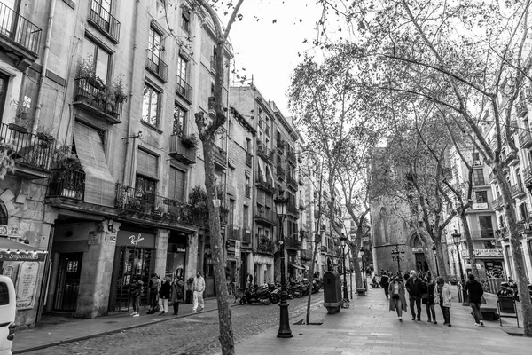 Barcelona Spain February 2022 People Walking Rambla Street One Most — Fotografia de Stock