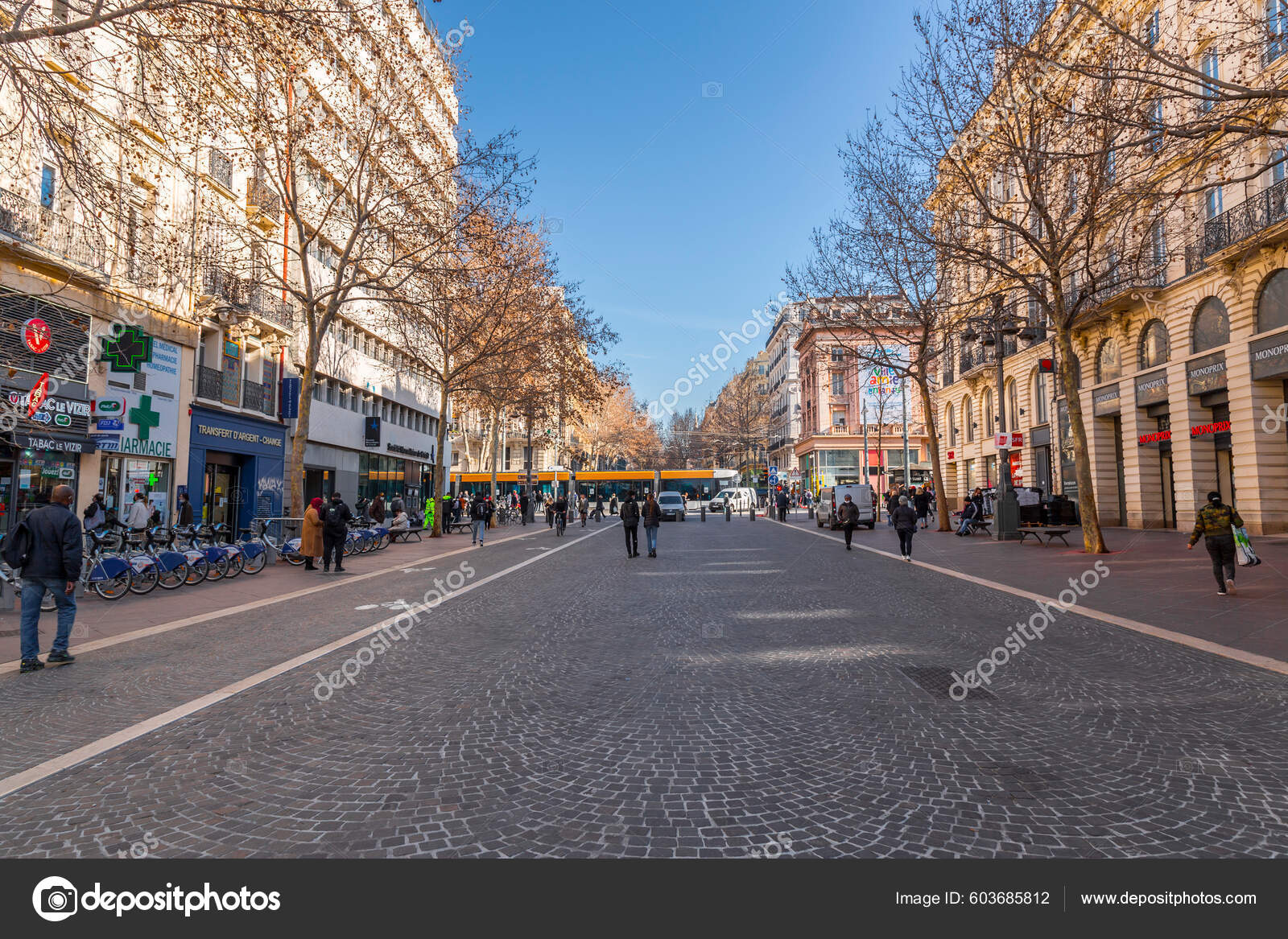 Madrid, Spain. 16th Mar, 2022. Pedestrians walk past the French
