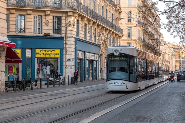 Marseille France Janvier 2022 Tramway Léger Moderne Transportant Des Passagers — Photo