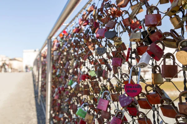 Salzburgo Áustria Dezembro 2021 Fechaduras Amor Ligadas Ponte Makartsteg Love — Fotografia de Stock