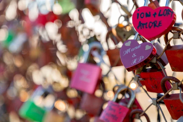 Salzburgo Áustria Dezembro 2021 Fechaduras Amor Ligadas Ponte Makartsteg Love — Fotografia de Stock