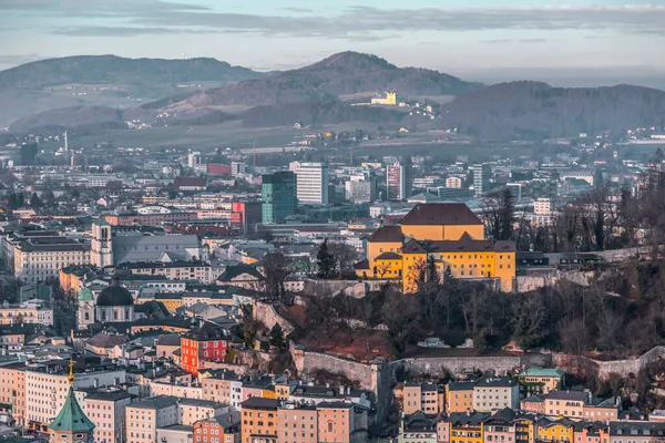 Salzburg Oostenrijk December 2021 Stadsgezicht Stad Salzburg Van Bovenaf Hoofdstad — Stockfoto