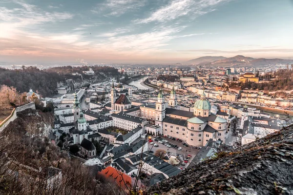 Salzburg Oostenrijk December 2021 Stadsgezicht Stad Salzburg Van Bovenaf Hoofdstad — Stockfoto