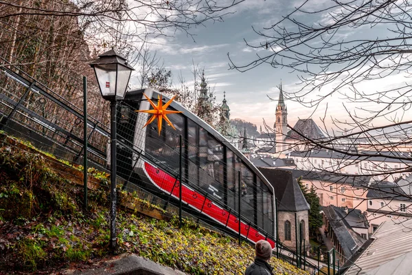 Salzburg Austria Dec 2021 Festungsbahn Funicular Railway Providing Access Hohensalzburg — Stock Photo, Image