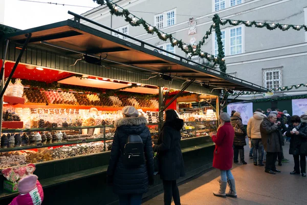 Salzburg Austria December 2021 Christmas Market Front Salzburg Cathedral Salzburg —  Fotos de Stock