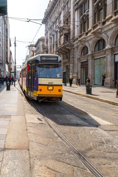 Milan Italy March 2022 Streetcar Lightrail Tram Carrying Passengers City — Stockfoto