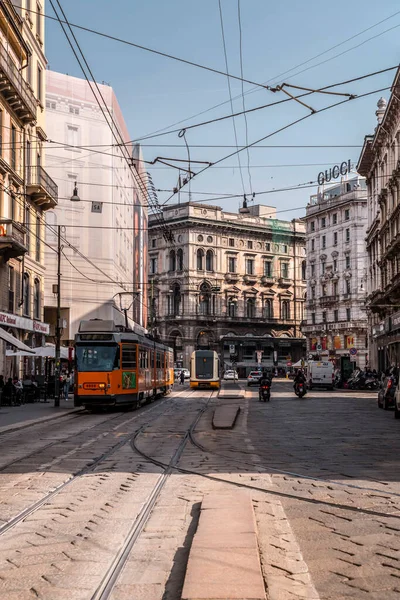 Milan Italy March 2022 Streetcar Lightrail Tram Carrying Passengers City — Stock Fotó