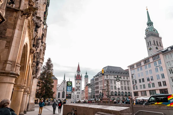 Munich Germany Dec 2021 Buildings Marienplatz One Most Vibrant Squares — Fotografia de Stock