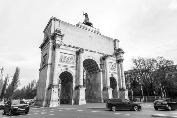 Munich Germany December 2021 Siegestor Victory Gate Munich Three Arched —  Fotos de Stock