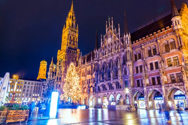 Munich Germany Dec 2021 Night View Marienplatz Illuminated Christmas Lights — Fotografia de Stock