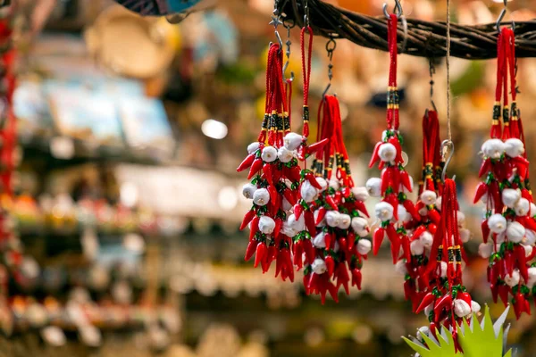 Cornicelli good luck charms sold at a gift shop in Naples, Campania, Italy.