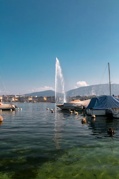 Женева Швейцария Марта 2022 Года Jet Eau Является Большим Фонтаном — стоковое фото