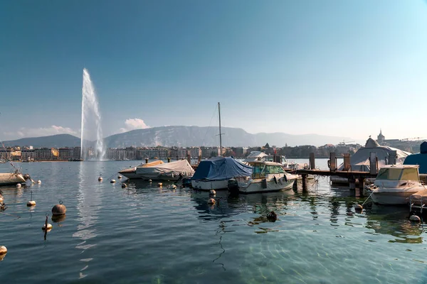 Geneva Switzerland March 2022 Scenic View Geneva Lake Bay Geneva — Stock Photo, Image