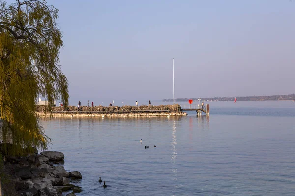 Женева Швейцария Марта 2022 Года Живописный Вид Женевского Озера Женевском — стоковое фото