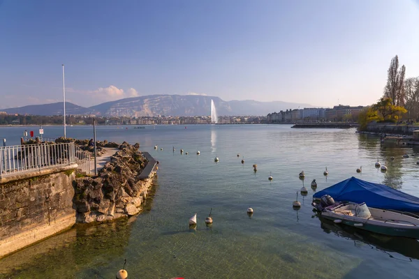 Geneva Switzerland March 2022 Scenic View Geneva Lake Bay Geneva — Stock Photo, Image