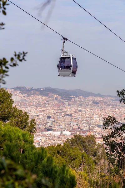 Barcelona Spain Feb 2022 Cable Car Carrying Visitors Barcelona Historical — Stock Photo, Image