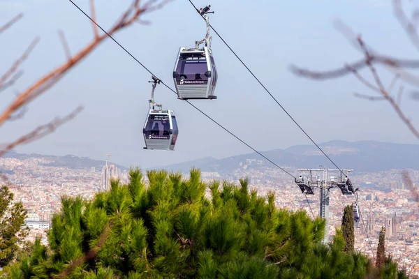 Barcelona Spain Feb 2022 Cable Car Carrying Visitors Barcelona Historical — Stock Photo, Image