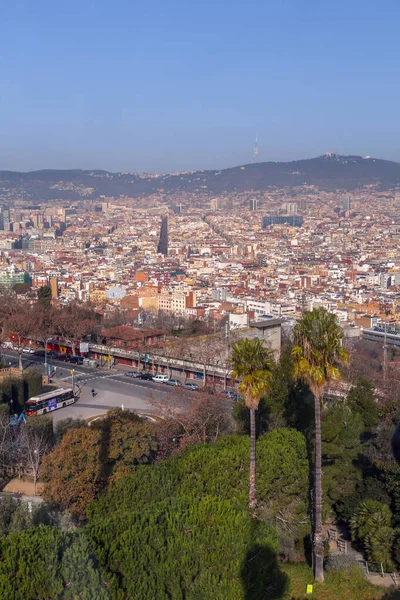 Barcelona Spain Feb 2022 Aerial View Catalonian City Barcelona Montjuic — стокове фото