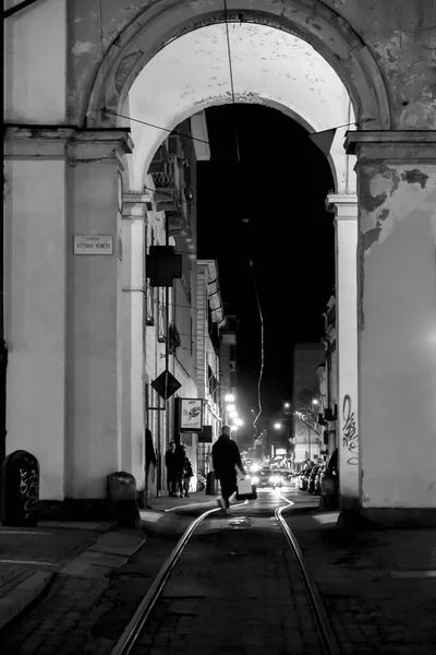 Turin Italy March 2022 Typical Italian Architecture Street View Night — Stock Photo, Image