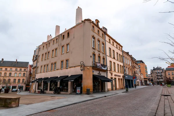 Metz Francia Enero 2022 Vista Calle Edificios Típicos Franceses Ciudad — Foto de Stock