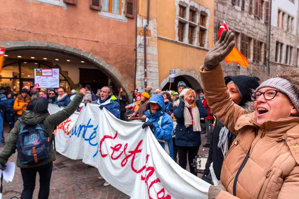 Annecy France January 2022 Group People Demonstrating State Oppression Health — Stock Photo, Image