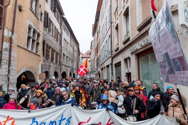 Annecy France January 2022 Group People Demonstrating State Oppression Health — Stock Photo, Image