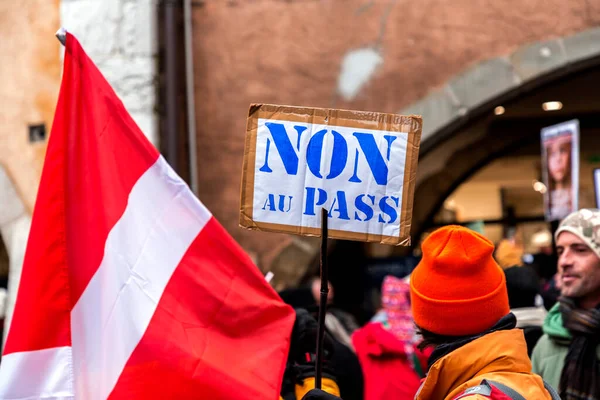 Annecy Francia Gennaio 2022 Gruppo Persone Che Manifestano Contro Oppressione — Foto Stock