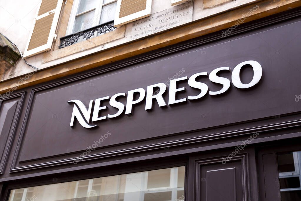 Metz, France - January 23, 2022: Signage of Nespresso store in Metz, France.