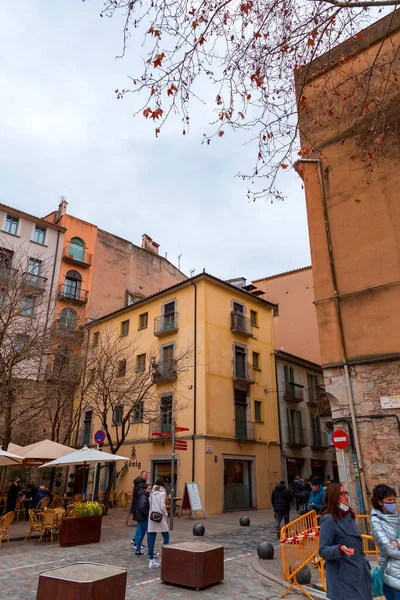 Girona Katalánsko Španělsko Feb 2022 Krásné Ulice Starého Města Girona — Stock fotografie