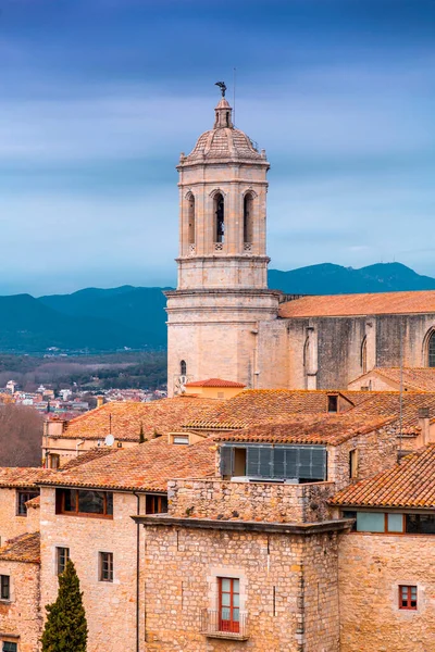 Wieża Katedry Gironie Lub Catedral Santa Maria Girona — Zdjęcie stockowe