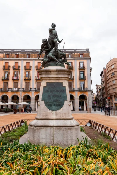 Girona Katalánsko Španělsko Feb 2022 Placa Independencia Veřejné Náměstí Obci — Stock fotografie