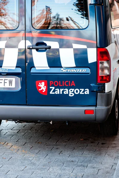 Zaragoza Spanya Şubat 2022 Polis Arabasının Arkasında Zaragoza Polisinin Resmi — Stok fotoğraf