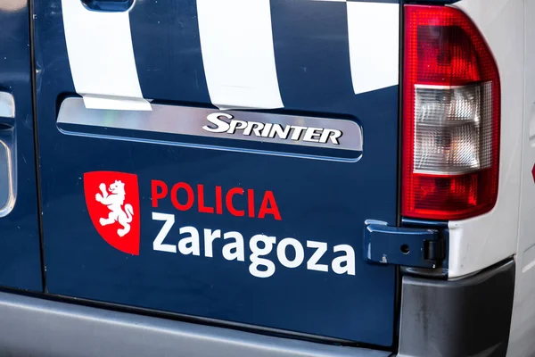 Zaragoza Spanya Şubat 2022 Polis Arabasının Arkasında Zaragoza Polisinin Resmi — Stok fotoğraf
