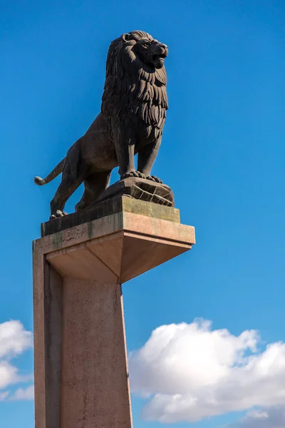 Zaragoza España Febrero 2022 Estatuas León Puente Piedra Español Sobre — Foto de Stock