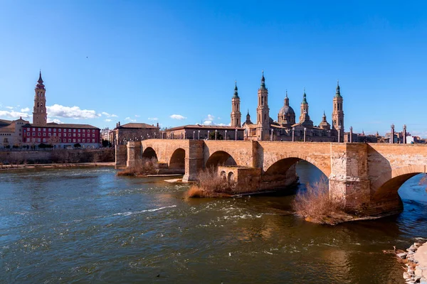 Zaragoza Spain February 2022 Stone Bridge Puente Piedra Spanish River — Stock Photo, Image