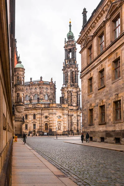 Dresden Germany December 2021 Exterior View Cathedral Holy Trinity Katolische — стоковое фото