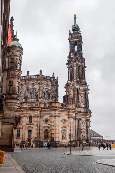Dresden Germany December 2021 Exterior View Cathedral Holy Trinity Katolische — стоковое фото