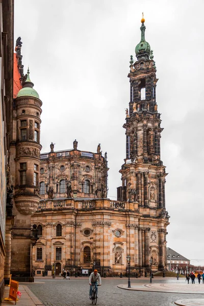 Dresden Germany December 2021 Exterior View Cathedral Holy Trinity Katolische — Fotografia de Stock