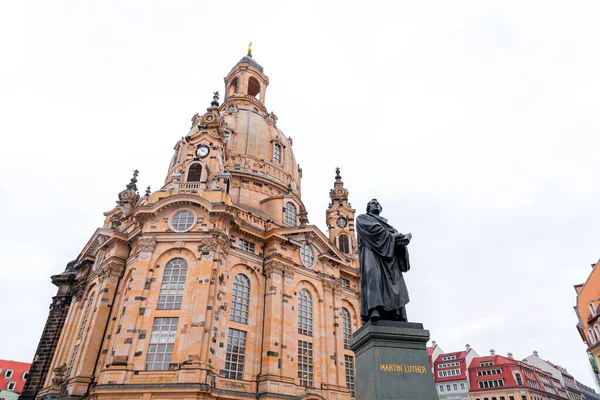 Pomnik Martina Luthera Przed Frauenkirche Neumarkt Stare Miasto Drezna Saksonia — Zdjęcie stockowe