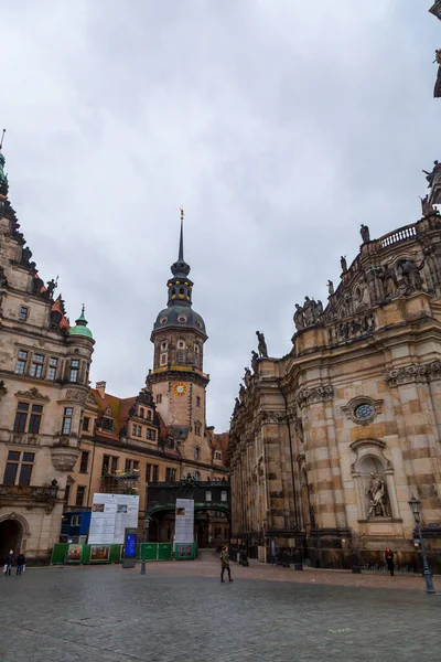 Dresden Germany December 2021 Hausmannsturm Tower Dresden Cathedral Catholic Court — стоковое фото