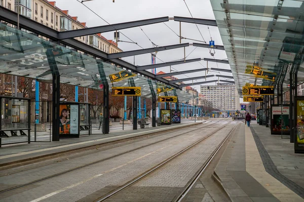 Drezno Niemcy Grudnia 2021 Postplatz Tramwajowy Dreźnie Saksonia Niemcy — Zdjęcie stockowe