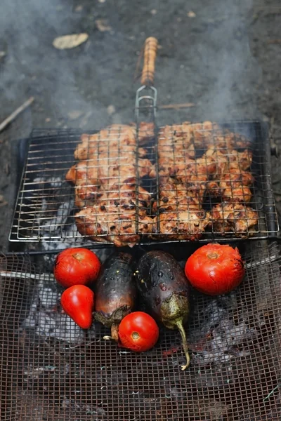 Poulet grillé avec tomate et aubergine — Photo