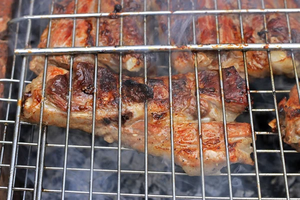Barbacoa frita en la hoguera y carbones — Foto de Stock