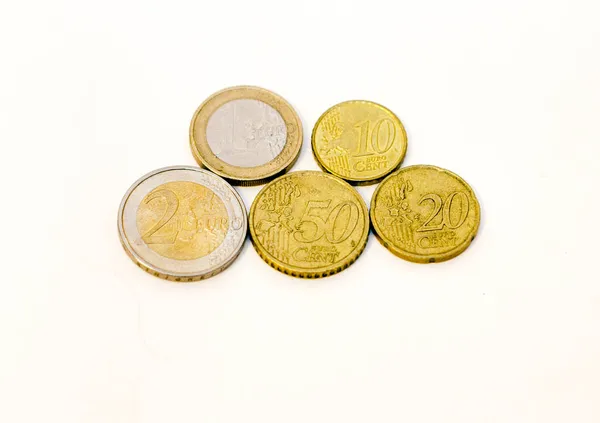 Alcune Delle Diverse Monete Euro Isolate Sfondo Bianco — Foto Stock
