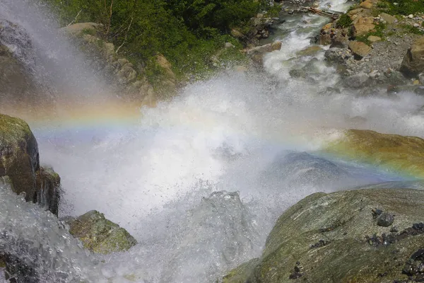 Cascada Alibek Arco Iris Montañas Dombay Paisajes Montañosos Del Cáucas — Foto de Stock