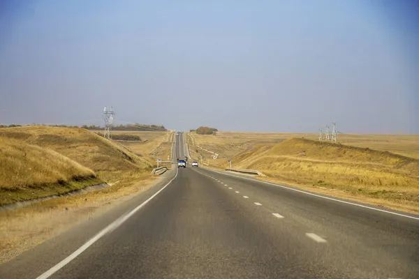 Road Moving Cars Daytime Blue Sky Moving Lane — Stock Photo, Image