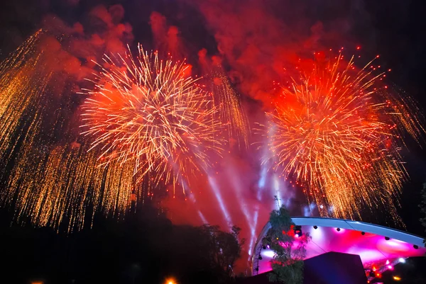 Fuochi d'artificio nel buio cielo notturno — Foto Stock