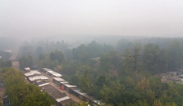 烟雾下城市公园在夏季的一天 — 图库照片
