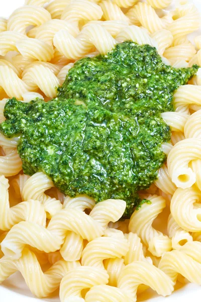 Italian pasta cavatappi with pesto — Stock Photo, Image