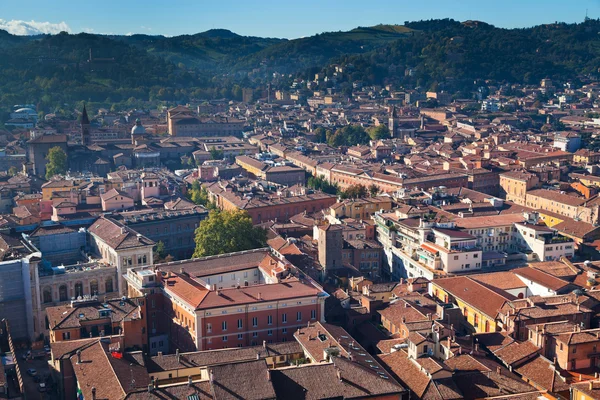 Aerial view from Asinelli Tower on Bologna with mountain — Stock Photo, Image